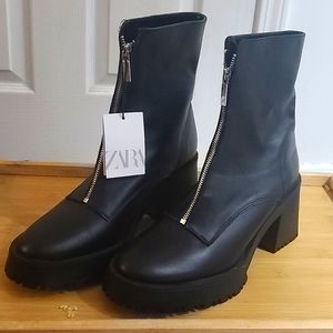 NWT Zara Size 11-U.S. Black Combat Boots w/ zippers